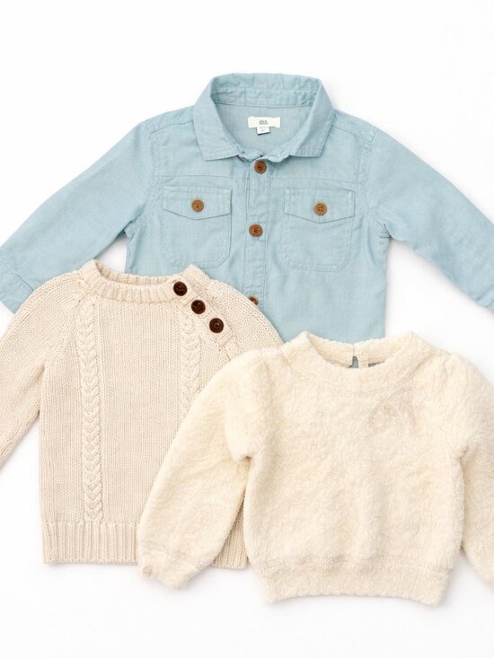 Tahari Other - Curated Neutral Baby Capsule | Cozy Knit Sweaters + Chambray Jacket Set 2T